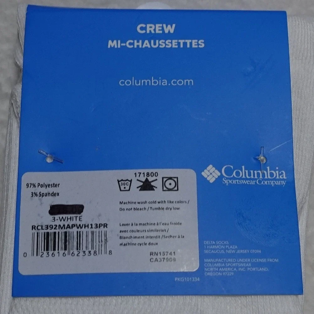 PACK OF 2 Columbia PFG Crew Socks Men 6-12 Performance Fishing Arch Support